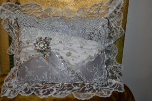 Lace Lovers Ivory Velvet and Silver Silk Cushion - LLCN203