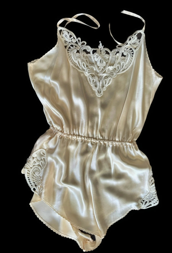 Pure Ivory Silk and Nottingham Lace Cami-Knickers