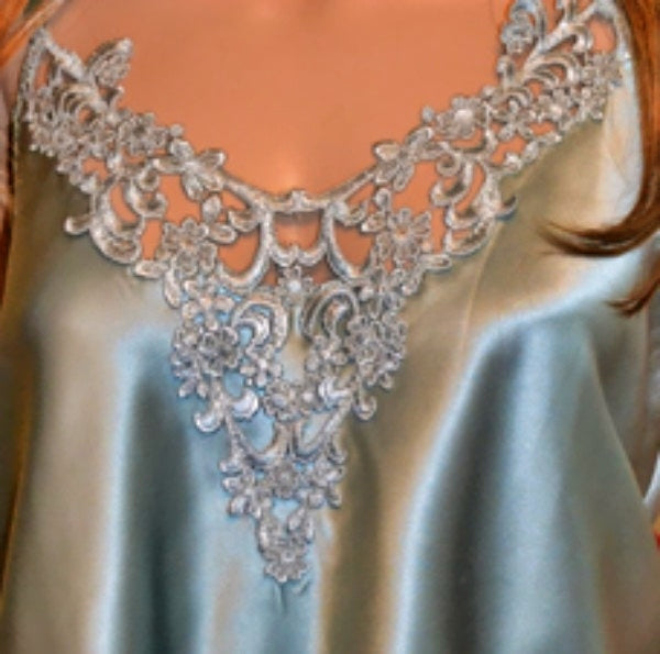 Pure Silk Nottingham Lace Trimmed Camisole in Ocean Pearl - CMS1