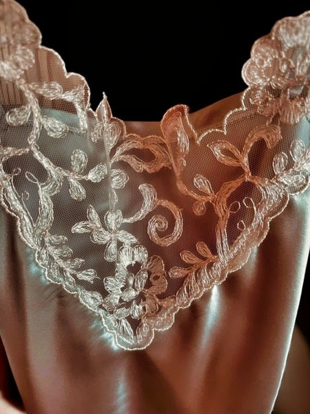 Pure Silk Antique Nottingham Lace Trimmed Camisole in Ocean Pearl and Ivory - CMS4