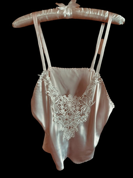 Pure Silk Nottingham Lace Trimmed Camisole in Pale Pink and Ivory - CMS5