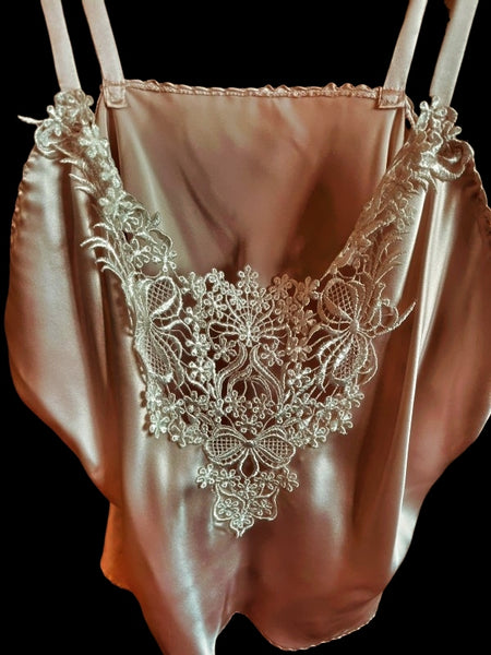 Pure Silk Nottingham Lace Trimmed Camisole in Pale Pink and Ivory - CMS5