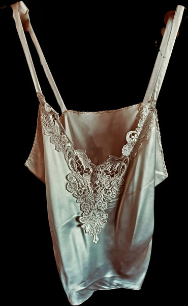 Pure Silk Nottingham Lace Trimmed Camisole in Ivory - CMS6