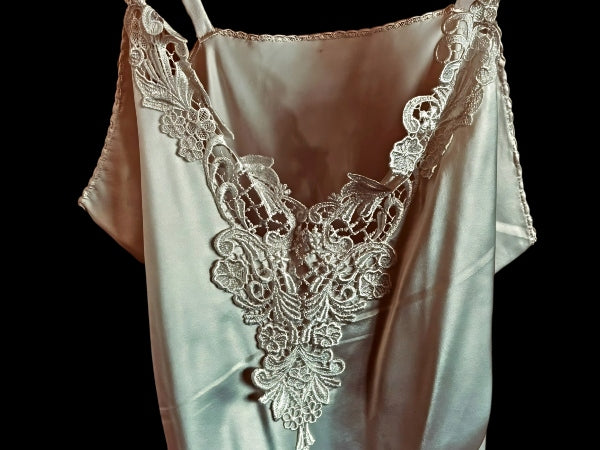Pure Silk Nottingham Lace Trimmed Camisole in Ivory - CMS6