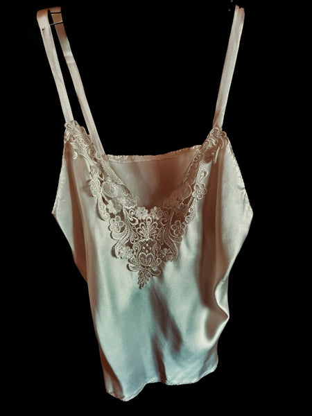 Pure Silk Nottingham Lace Trimmed Camisole in Ivory - CMS7