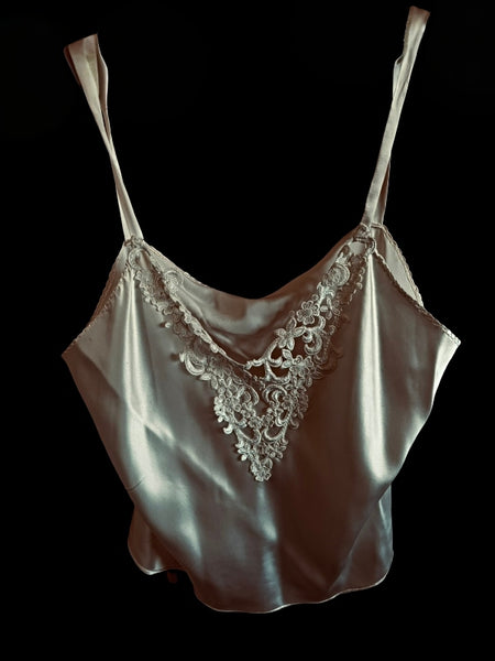 Pure Silk Nottingham Lace Trimmed Camisole in Ivory - CMS8