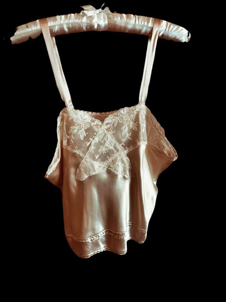 Pure Silk Antique Nottingham Lace Trimmed Camisole in Gold- CMS10