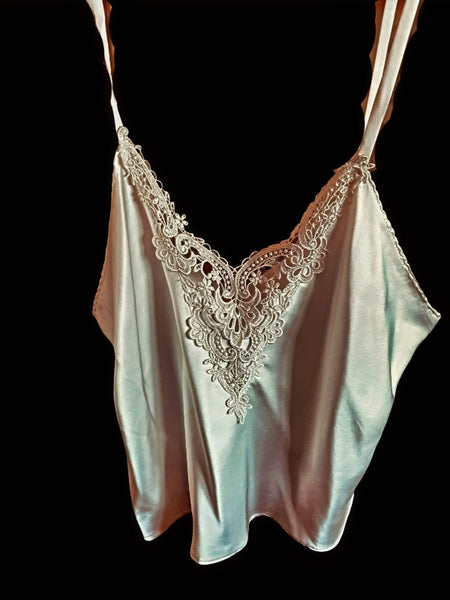 Pure Silk Nottingham Lace Trimmed Camisole in Ivory - CMS9