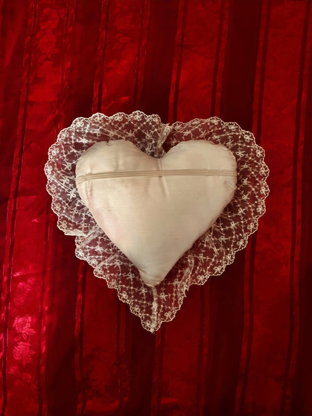 Lace Lovers  Ivory Heart Silk and Nottingham Lace Ring Cushion - CN305/A/RING
