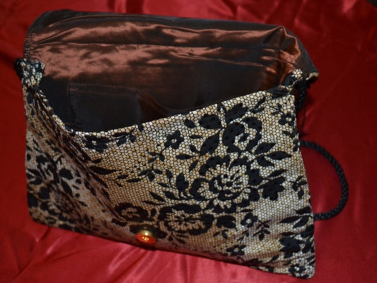 Black and Gold Fabric and Lace Purse - PUR10