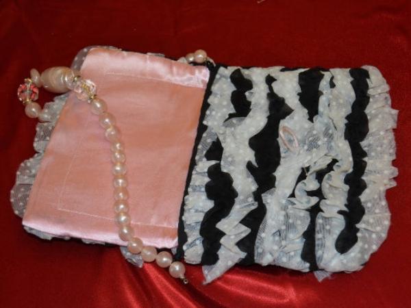 Pure Silk and Silk Satin Purse with Lace Ruffles - PUR11