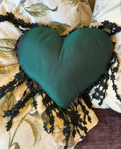 Dark Rosebud and Bow Silk Heart Cushion - RHCNBOW