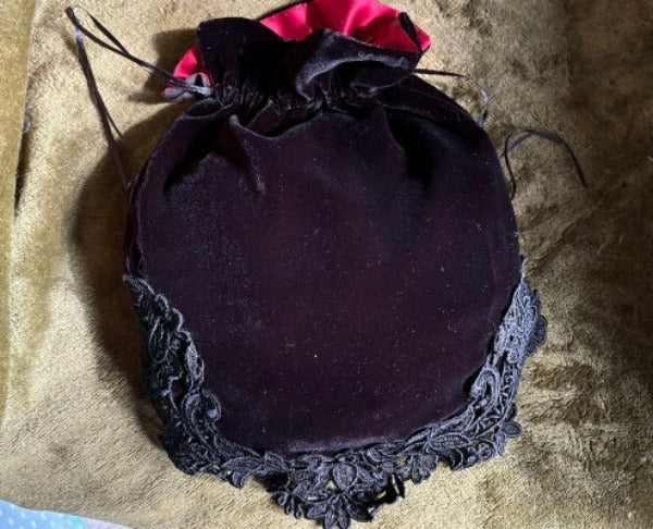 Black Silk Velvet Ruby Silk Lined Evening Bag - PUR05