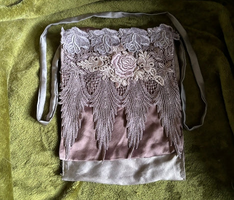 Hand Dyed Pure Silk and Nottingham Lace Bag - PUR08