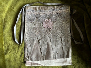 Hand Dyed Silk and Nottingham Lace Bag - PUR09