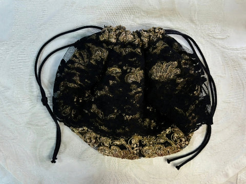 Embroidered Antique Gold Lace and Black Silk Lined Purse - PUR24