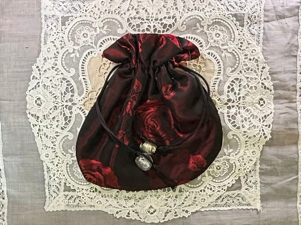 Ruby Rose Taffeta Drawstring Purse with Beads- PUR29