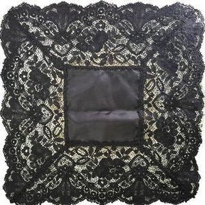 Black Pure Silk and Nottingham Lace Handkerchief - HF195