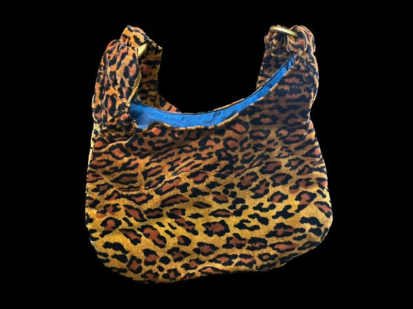 Leopard skin Cotton Velvet Tote Bag with Nottingham Lace Decoration and Buttons - PUR46