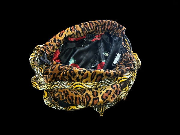 Leopard skin Cotton Velvet Bucket Bag with Rose Lining - PUR47