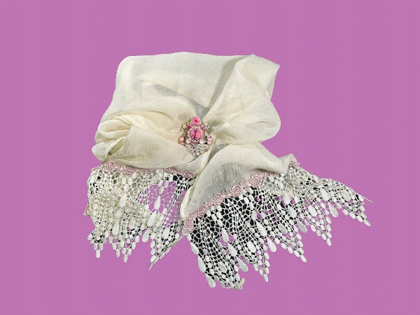 Pearl Lace Silk Chiffon Scarf with Rose Trim - SF206S