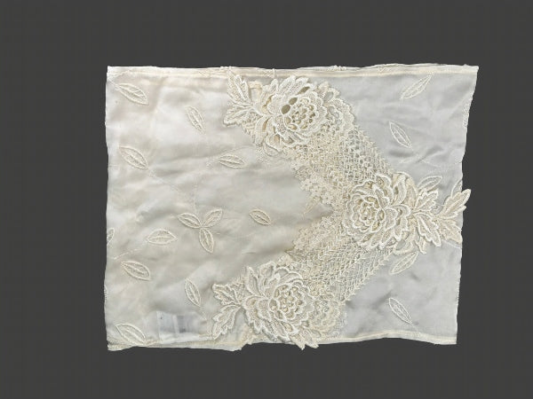 Embroidered Silk Satin Chiffon Rose Nottingham Lace Scarf - SF180