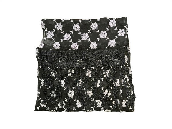 Embroidered Flowers Drippy Silk Chiffon Scarf - SF914