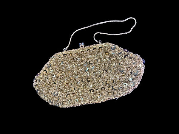 Vintage Beaded and Sequinned Gold Purse - VP4