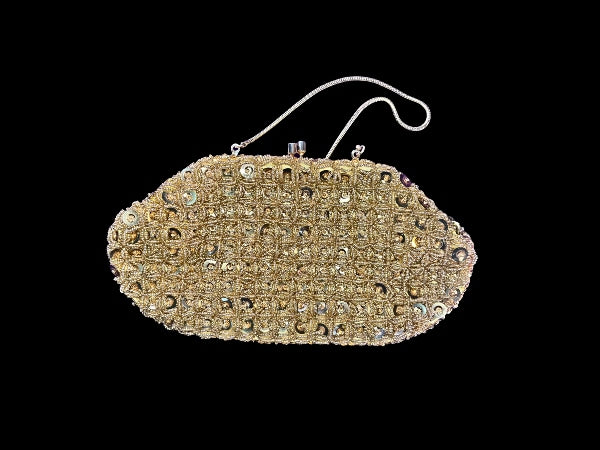 Vintage Beaded and Sequinned Gold Purse - VP4