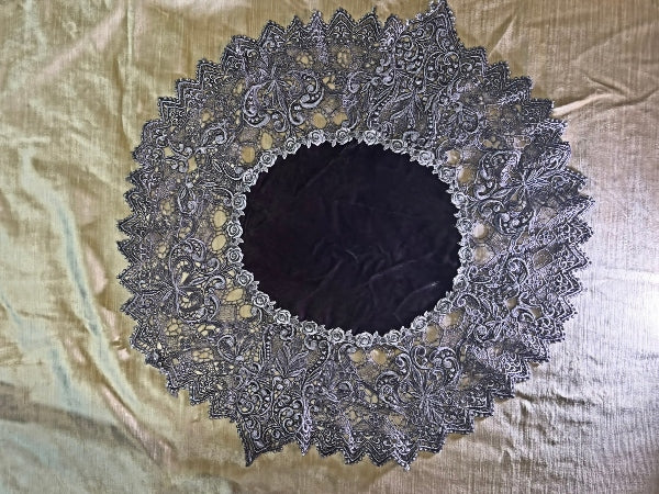 Silk Velvet and Nottingham Lace Round Table Topper - TC213