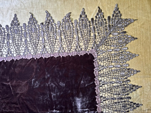 Silk Velvet and Nottingham Lace Small Tablecloth/Throw - TC24S