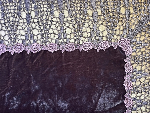 Silk Velvet and Nottingham Lace Small Tablecloth/Throw - TC24S