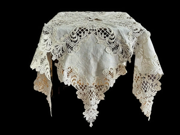 Cut Out Irish Linen and Guipure Nottingham Lace Tablecloth - TC2000