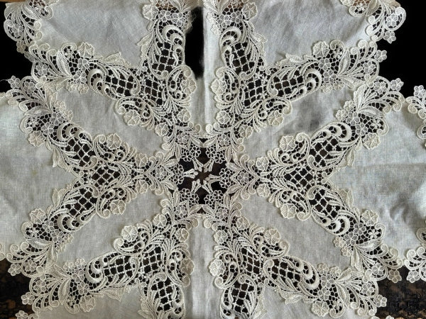Cut Out Irish Linen and Guipure Nottingham Lace Tablecloth - TC2000