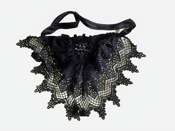 Black Guipure Nottingham Lace Jabot - JABOTF