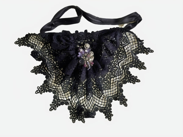 Black Guipure Nottingham Lace Jabot - JABOTF