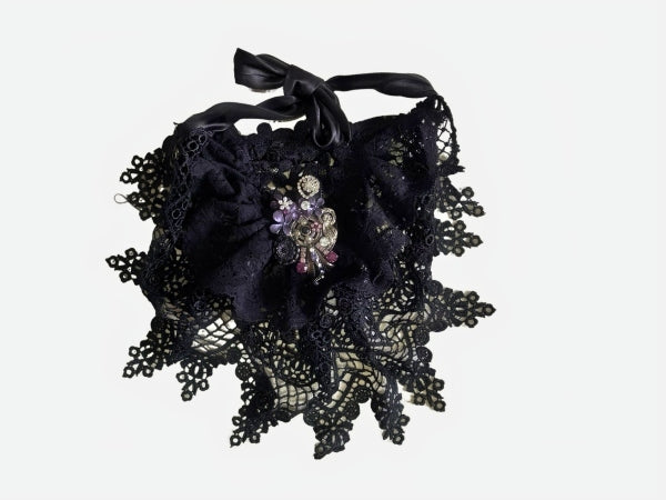 Black Guipure Nottingham Lace Jabot - JABOTF