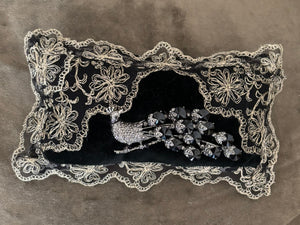 Lace Lovers Black Velvet Peacock Pillow - LLCN224