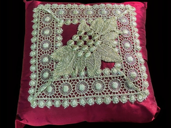 Lace Lovers Ruby and Gold Silk Pillow - LLCN3001