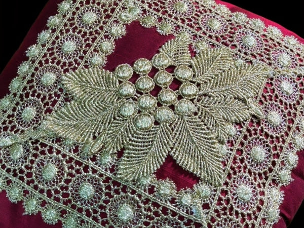 Lace Lovers Ruby and Gold Silk Pillow - LLCN3001