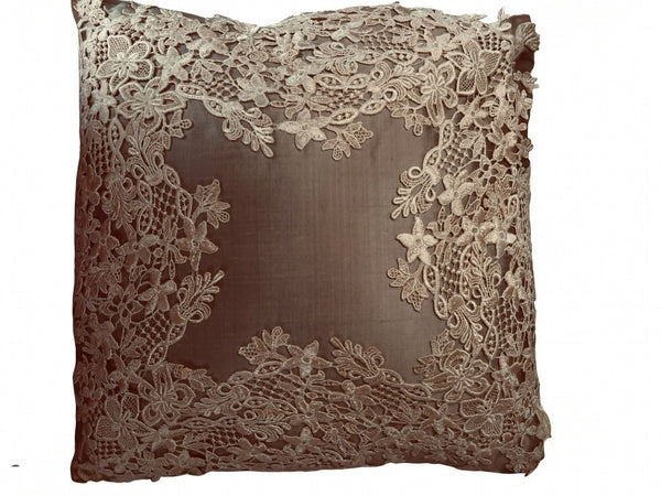 Lace Lovers Sage Silk and Gold Nottingham Lace Silk Cushion - LLCN3004
