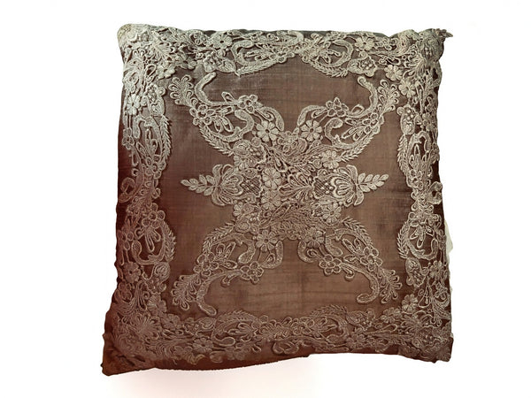 Lace Lovers Silk and Gold Nottingham Lace Silk Cushion - LLCN3005