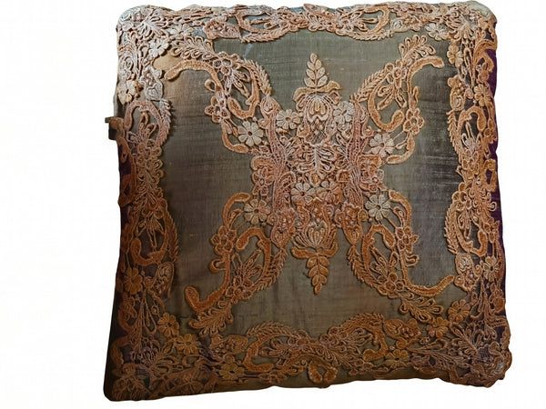 Lace Lovers Silk and Gold Nottingham Lace Silk Cushion - LLCN3005