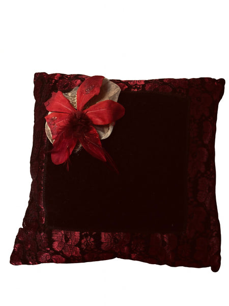Lace Lovers Velvet and Nottingham Lace Flower Cushion - LLCN3008