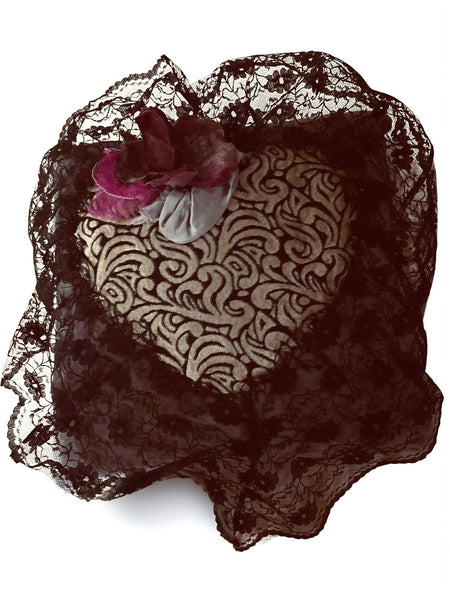 Lace Lovers Velvet and Nottingham Lace Flower Cushion - LLCN3009
