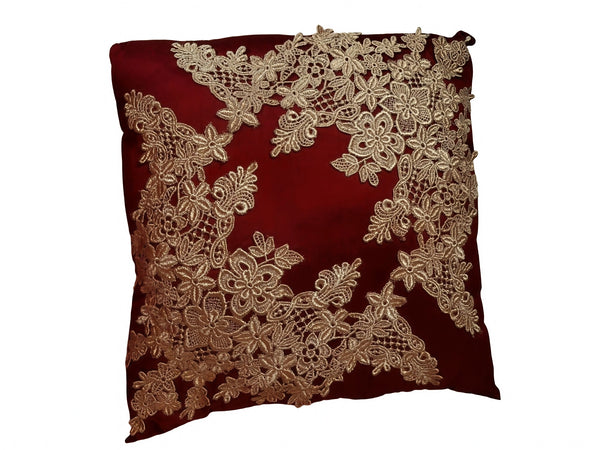 Lace Lovers Ruby and Gold Nottingham Lace Silk Cushion - LLCN3013