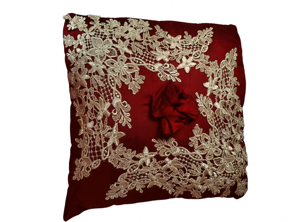 Lace Lovers Ruby and Gold Nottingham Lace Silk Cushion - LLCN3015