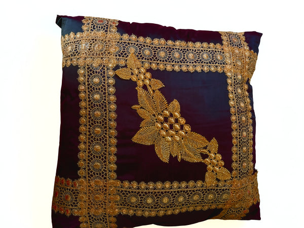 Lace Lovers Dark Green and Gold Nottingham Lace Silk Cushion - LLCN3016
