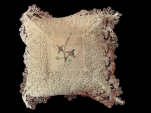 Lace Lovers Cream Silk and Nottingham Lace Handpainted Cushion - LLCN3025