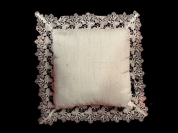 Lace Lovers Cream Silk and Nottingham Lace Handpainted Cushion - LLCN3025